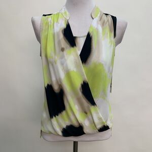 Alfani Top Size 2 Petite Multicolor Yelllow, White Blue Beige Sleeveless NWT